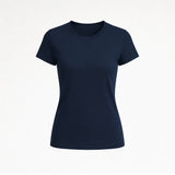 Navy blue t-shirt on a light gray background