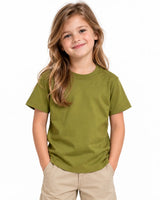 Girls' Suvin Gold Cotton Tee – Olive Green